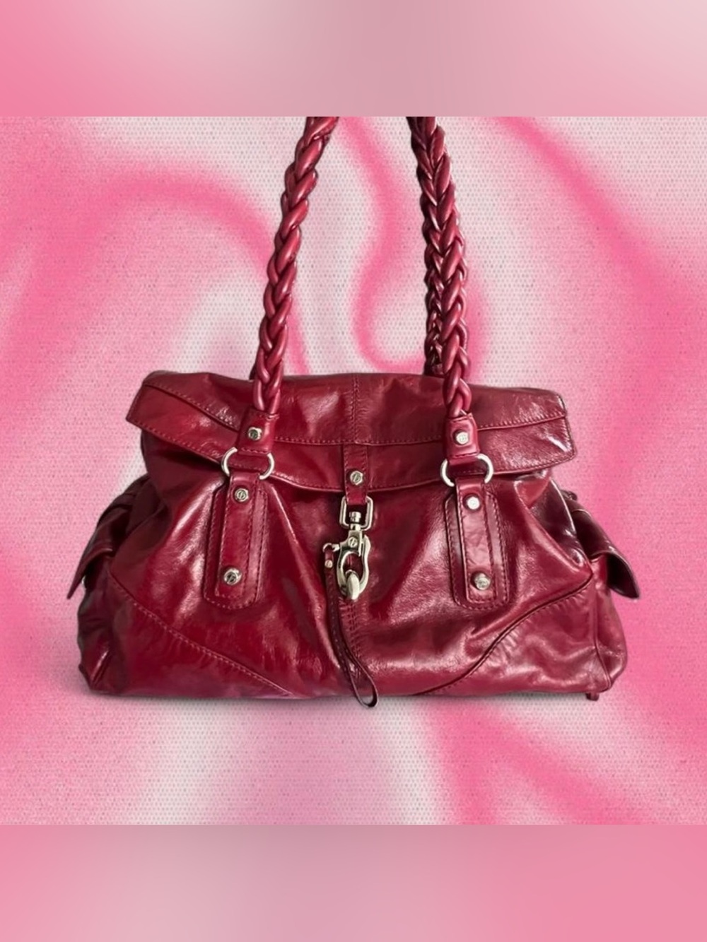 Vintage Y2K Red Leather Francesco Biasa Shoulder Bag with Braided Straps 🍒